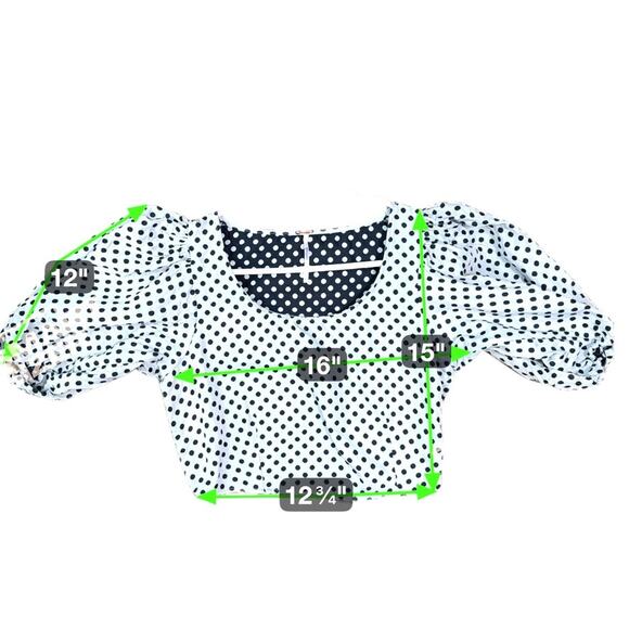 Free People Revolve Puff Sleeve Blouse Cropped Polka Dot Blue Women 6 - Picture 8 of 8